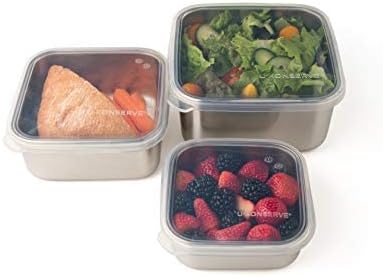 U Konserve Stainless Steel Food Storage Bento Box Container, Leak Proof Silicone Lid Dishwasher Safe - Plastic Free (30oz Clear)