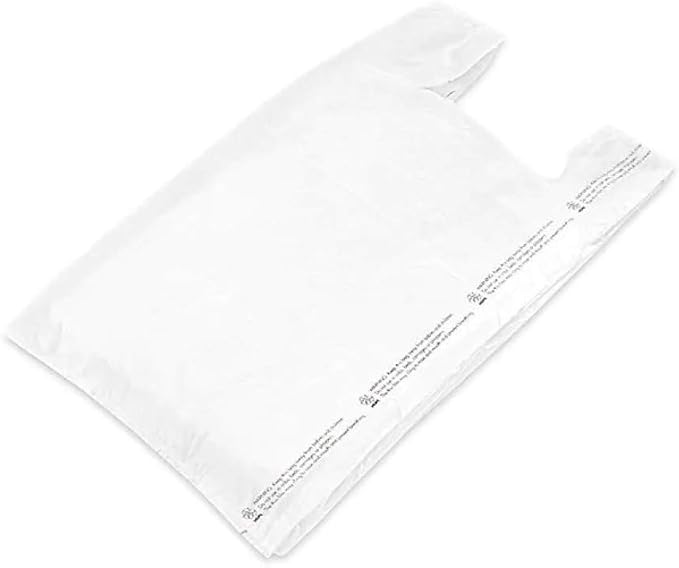 100 pack- Grocery bags in multi color -Thick T Shirt Bags - Extra Long Grocery Bags- 12x22 fits std T-shirt holders (White)