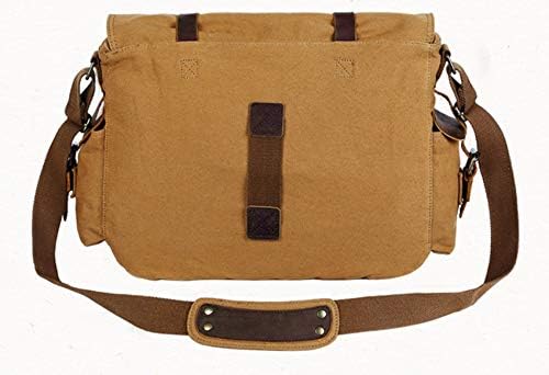 Sechunk Vintage Military Leather Canvas Laptop Bag Messenger Bags Medium
