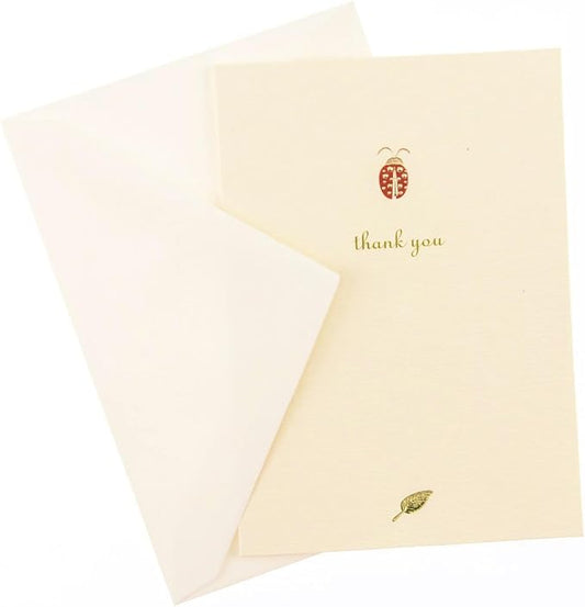 Graphique Ladybug La Petite Presse Boxed Notecards - 10 Embossed and Embellished Gold Foil Ladybug "Thank You" Notes with Matching Envelopes, 3.25" x 4.75"