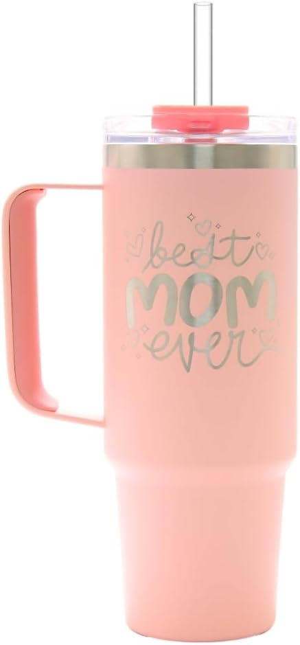 Drinco 40oz 30 oz Tumbler with Handle, Straw Lid, Insulated Stainless Steel Travel Mug Water Bottle Ice Coffee Cup For Cold and Hot, BigSur (Mother Day Peach, 30oz)