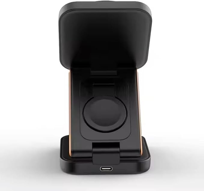 3-in-1 Foldable Wireless Charging Station for Phone, Watch and Earphones, Fast Charging Stand with Magnetic Mount (Black)