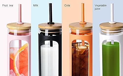 Kodrine 20oz Glass Tumbler with Straw and Lid, Iced Coffee Cups with Bamboo Lids, Glass Cups for Cold Drinks, Smoothie Cup with Silicone Sleeve for Travel, Work, BPA FREE-Oatmeal