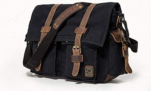 Sechunk Vintage Military Leather Canvas Laptop Bag Messenger Bags Medium