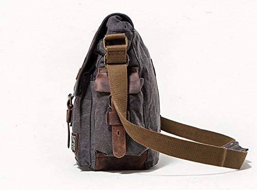 Sechunk Vintage Military Leather Canvas Laptop Bag Messenger Bags Medium