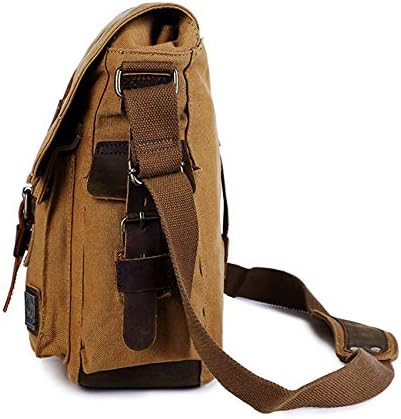 Sechunk Vintage Military Leather Canvas Laptop Bag Messenger Bags Medium