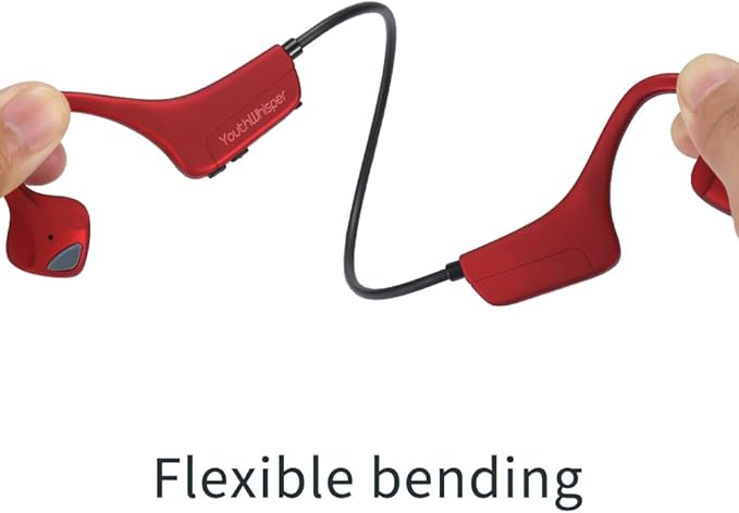 Bone Conduction Headphones Bluetooth, YouthWhisper Open Ear Wireless Earphones, Sports Headphones with Mic Waterproof for Running Cycling Hiking Walking and Workout (Red)