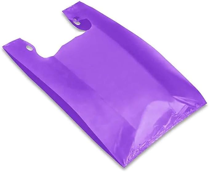 100 pack- Grocery bags in multi color -Thick T Shirt Bags - Extra Long Grocery Bags- 12x22 fits std T-shirt holders (Purple)