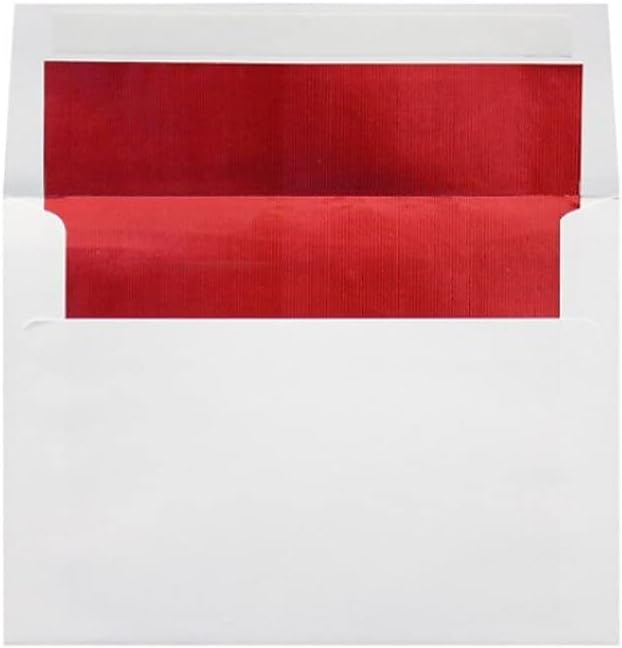 LUXPaper A8 Foil Lined Invitation Envelopes | Peel & Press | 5 1/2" x 8 1/8" | White w/Red LUX Lining | 60lb. Text | 50 Qty