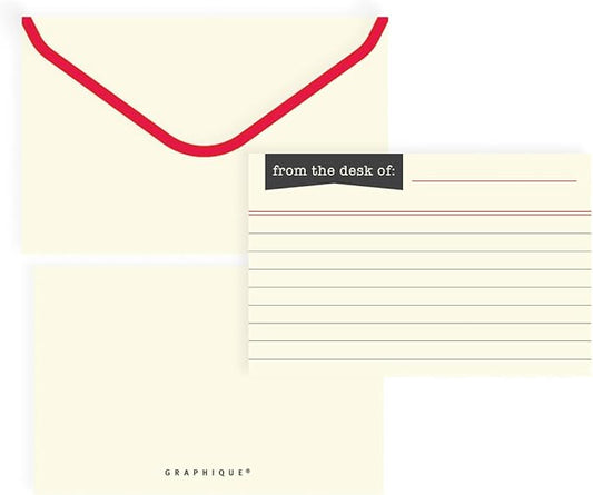 Graphique Library Card Flat Cards | 50 Pack | All Occasion Blank Notes with Envelopes | Decorative Storage Box | Stationary Gift | Ruled Index Cards | 5.625” x 3.5”