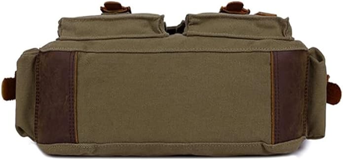 Sechunk Vintage Military Leather Canvas Laptop Bag Messenger Bags Medium