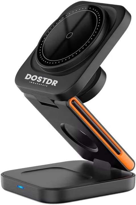 3-in-1 Foldable Wireless Charging Station for Phone, Watch and Earphones, Fast Charging Stand with Magnetic Mount (Black)