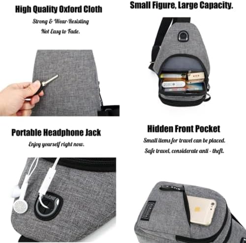 Sling Cross Body Bag - Men & Women, Fanny Packs, Chest Bag for Hiking with Headphone Jack