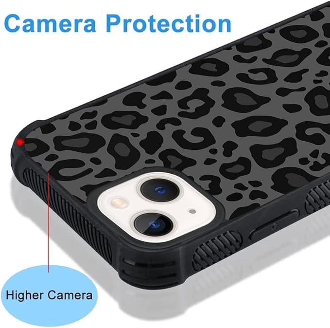KANGHAR Case Compatible with iPhone 14,Black Leopard Design,Tire Texture Non-Slip +Shockproof Rugged TPU Protective Case for iPhone 14 6.1 Inch (2022) Leopard Pattern