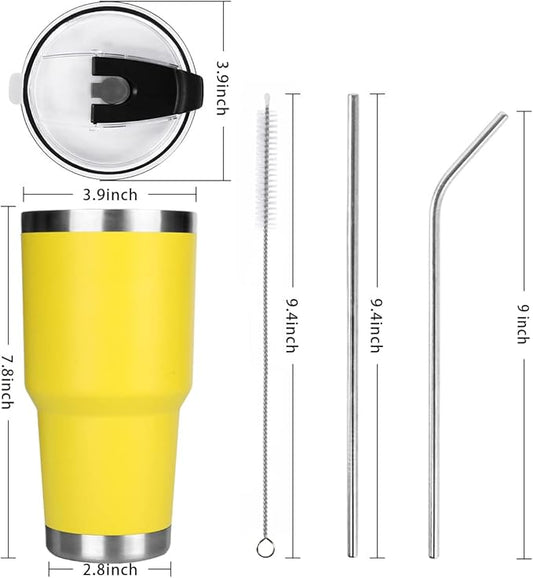 SYACOT 30oz Tumbler Double Wall Stainless Steel Vacuum Insulated Travel Mug with Splash-Proof Lid Metal Straw and Brush