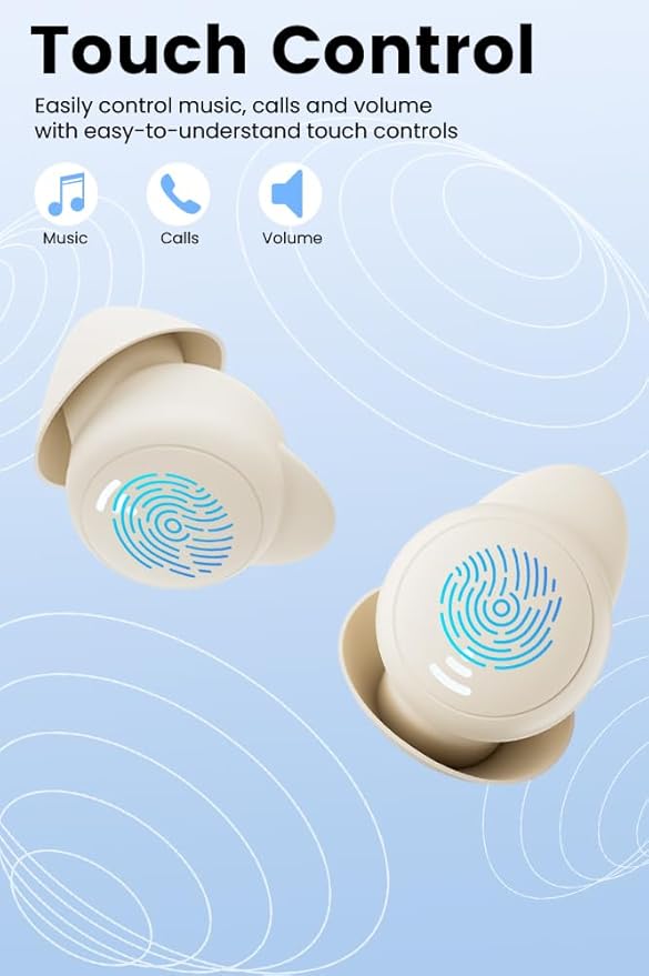 Sleep Earbuds for Side Sleepers Wireless Bluetooth Headphones Mini Invisible Earplugs Small Design Comfortable in-Ear Ear Buds Noise Blocking for Sleeping Working Hiking-Off White