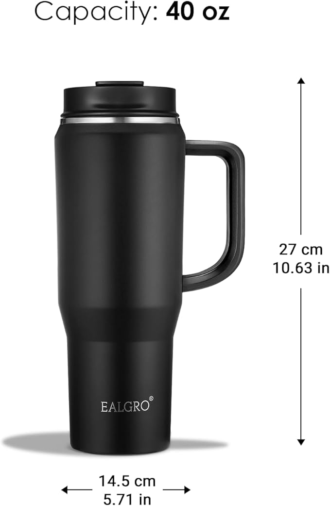 Insulated Coffee Mug Cup with Lid, 40 oz Tumbler with Handle and Straw, Double walled Stainless Steel Coffee Tumbler, Thermal Water Bottle Jug, Navy Blue