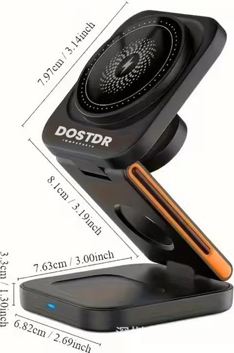 3-in-1 Foldable Wireless Charging Station for Phone, Watch and Earphones, Fast Charging Stand with Magnetic Mount (Black)