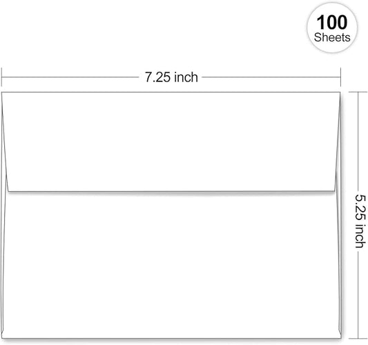 A7 White Self Seal Envelopes 100 Pack, Goefun Printable Envelopes for 5x7 Cards, Invitations, Weddings, Graduation, Photos, Baby Shower| 5.25 x 7.25 inches,120GSM