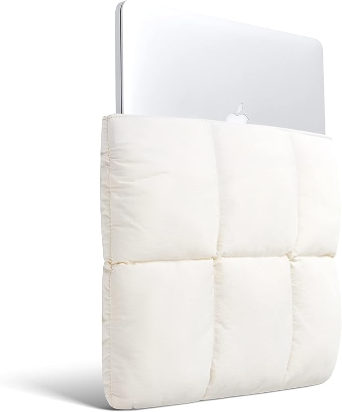 Comfyable Puffy Laptop Sleeve 15 Inch 16 Inch, Quilted Puffer Laptop Carrying Case, Pillow Pouch Compatible for MacBook Air 15 in M4 2025 & MacBook Pro 16 in M4 2024, Rice