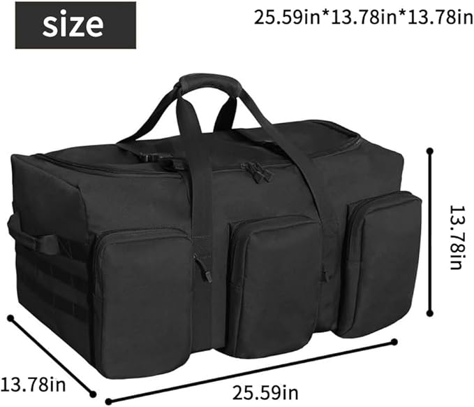Large Military Travel Duffle Bag Tactical Camping Storage Utility Tote Bag Camping Kitchen Organizer with Deployment Cargo Bag Travel Sports Equipment (Black, Large 25.59"x13.78"x13.78")