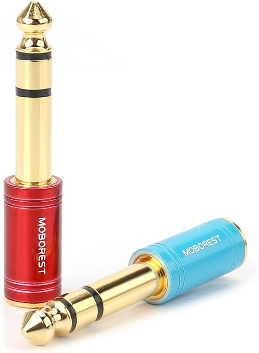 MOBOREST 6.35mm (1/4 inch) Male -3.5mm (1/8 in) Jack Stereo Female Adapter Conversion Plug, Adaptor Cable Copper (6.35M-3.5F, RED+Blue)
