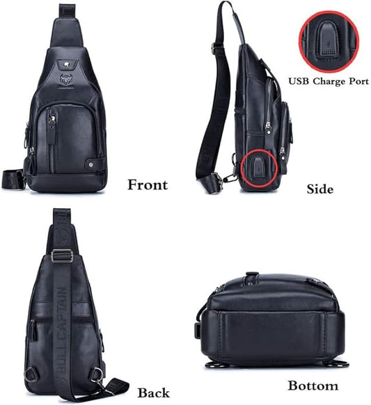 KPYWZER Vintage Leather Sling Bag Backpack for Men Crossbody Shoulder Chest Day Pack Backpacks