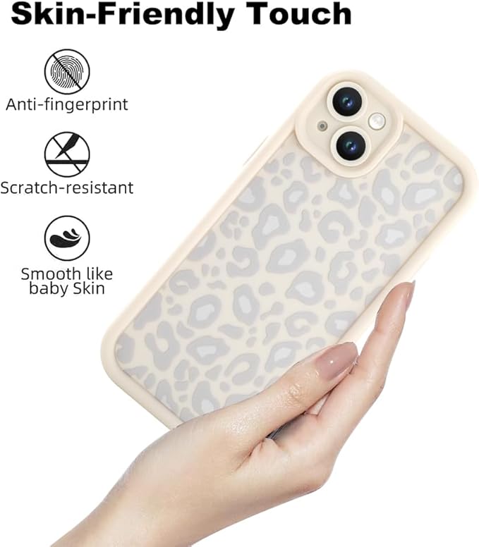 KANGHAR Case for iPhone 15 Leopard Printed Pattern Cute Cheetah Phone Case Soft TPU Shockproof Protective Cover for iPhone 15 6.1 Inch Beige with Gray Prints