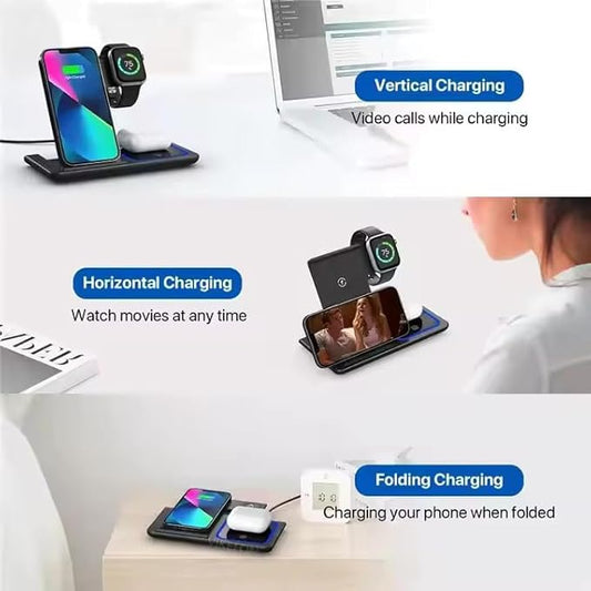 Multiple Devices Charging Station, Charger 3 in 1 Magnetic Wireless Charging Stand for iPhone 16/15/14/13/12/11/X, Wireless Charging Station, with USB Cable, Apple Watch Series (White)