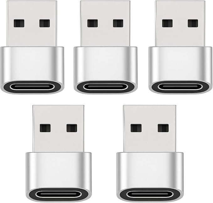 5-Pack USB C Female to USB A Male Adapter – Fast Charging OTG Converter for Smartphones, Tablets & Laptops (Silver)