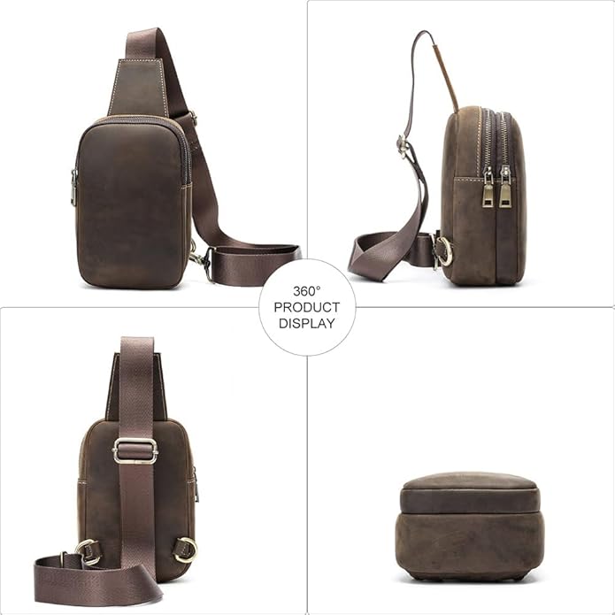 Genuine Leather Sling Bags for Men Crossbody Purse Vintage Small Messenger Shoulder Bag for Phone Side Chest Daypack Bag
