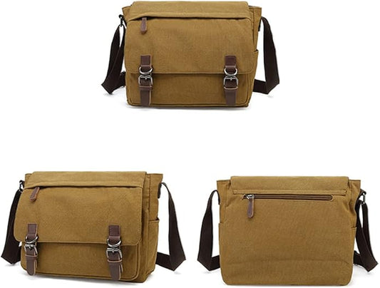 Sechunk Canvas Vintage Messenger Bag Shoulder bag Leather Large Travel Crossbody bags for men women 15inch Laptop
