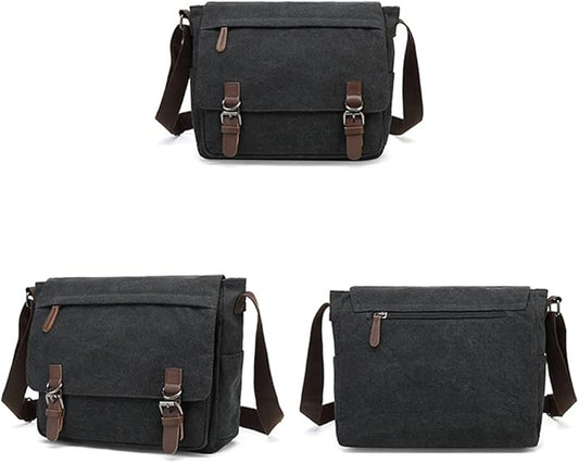 Sechunk Canvas Vintage Messenger Bag Shoulder bag Leather Large Travel Crossbody bags for men women 15inch Laptop