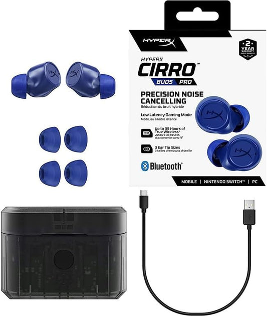 HyperX Cirro Buds Pro – True Wireless Earbuds, Active Noise Cancellation, ANC, Ambient Sound Mode, Low Latency, Bluetooth 5.2, IPX4, Fast Charge, PC, Nintendo Switch, Mobile - Blue