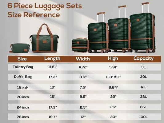 Joyway Luggage Set 3 Piece Suitcase Sets with Spinner Wheel,Hardside Expandable Travel Laggage with TSA Lock (13/20/24/28 Green brown