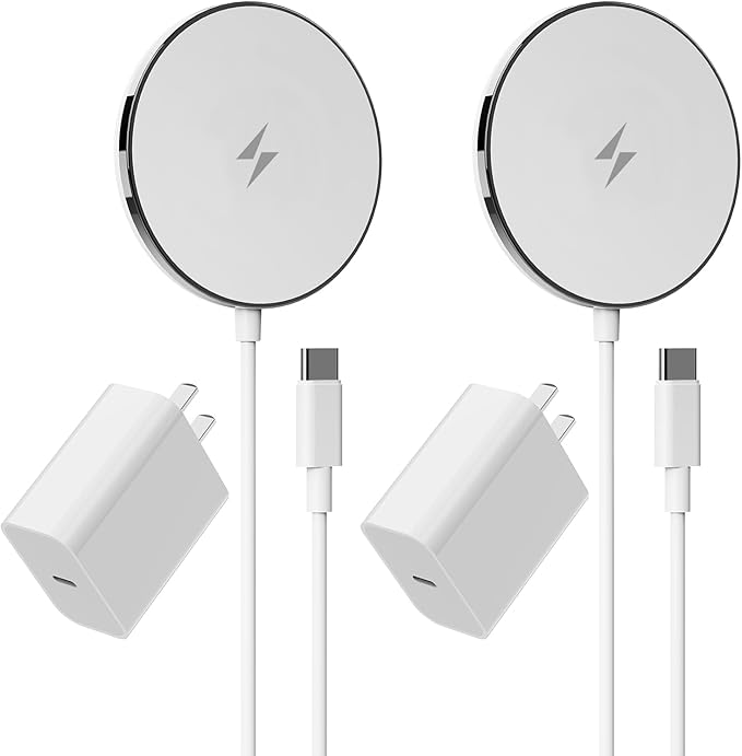 2025 Apple 15W Mag-Safe Charger (2 Pack) 4FT Magnetic Wireless Charger with 20W Fast Charging Block Compatible with iPhone17/16/15/14/13/12 Series & AirPods 4/3/2/Pro/for iPhone Wireless Charger Stand