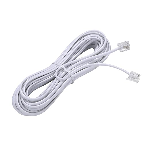 25Feet Long Telephone Extension Cord Phone Cable Line Wire, with Standard RJ11 Plug and 1 in-Line Couplers and 20 Cable Clip Holders-White