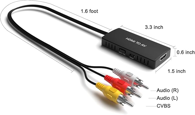 Dingsun HDMI to RCA/AV/CVBS Converter Adapter, HDMI to Older TV Adapter for Apple TV,Roku, Fire Stick, DVD, Blu-ray Player ect.