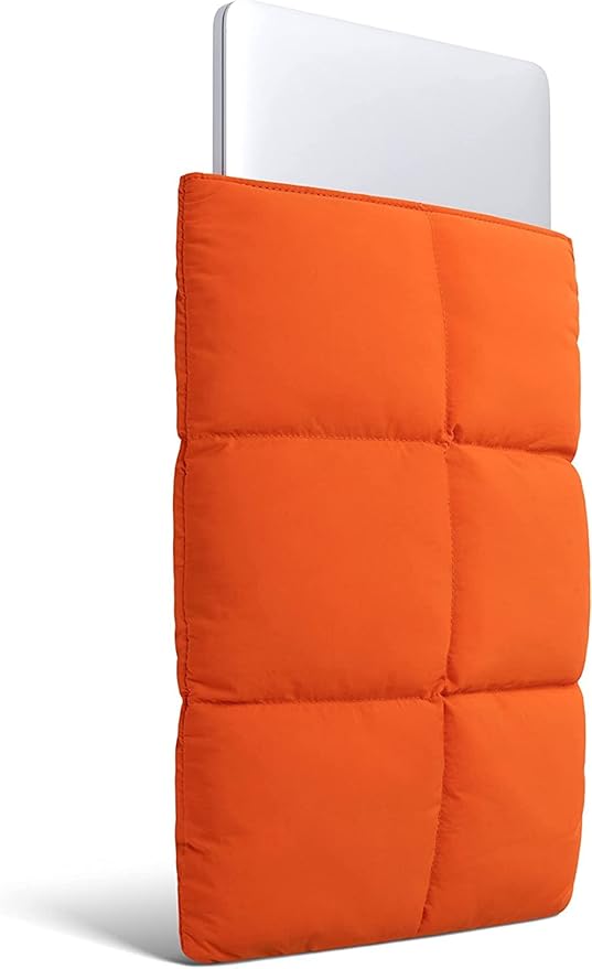 Comfyable Puffy Laptop Sleeve 13 Inch 14 Inch, Quilted Puffer Laptop Carrying Case, Pillow Case Compatible with MacBook Air M4 2025 M3 M2 M1, MacBook Pro M4 Pro/Max, Orange