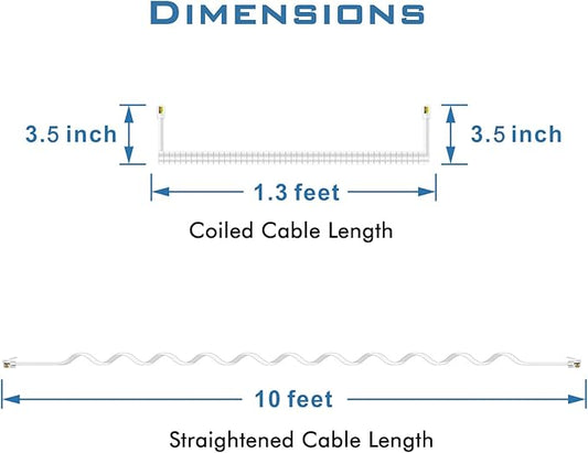 NECABLES 2Pack Phone Cord for Landline Telephone Handset Cord Curly Coiled Phone Cable RJ9 4P4C Male to Male White