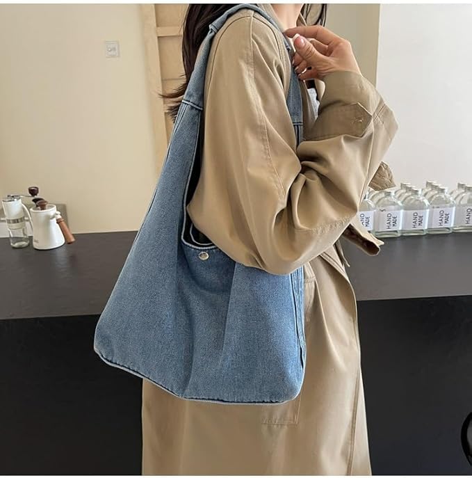 Denim Tote Bag for Women-Shoulder Handbag Perfect for Work Shopping,Hobo Bag