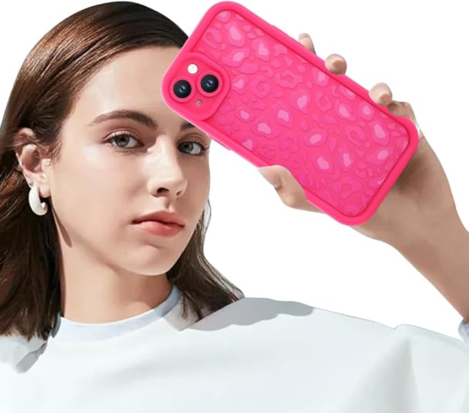 KANGHAR Case for iPhone 15 Leopard Printed Pattern Cute Cheetah Phone Case Soft TPU Shockproof Protective Cover for iPhone 15 6.1 Inch Hot Pink