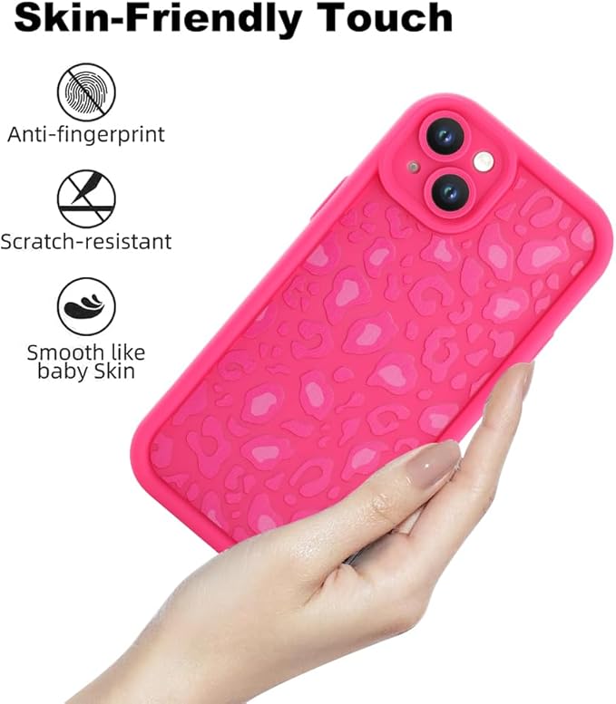 KANGHAR Case for iPhone 14 Leopard Printed Pattern Cute Cheetah Phone Case Soft TPU Shockproof Protective Cover for iPhone 14 6.1 Inch Hot Pink