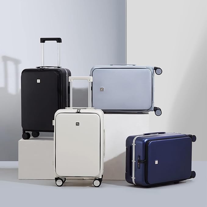 Hanke Grace Hard Shell Suitcases with Wheels,20 Inch Carry On Luggage Airline Approved with Aluminum Frame, Travel suitcase with Front Pocket Travel Luggage for Short Business Trips, Smoke White.