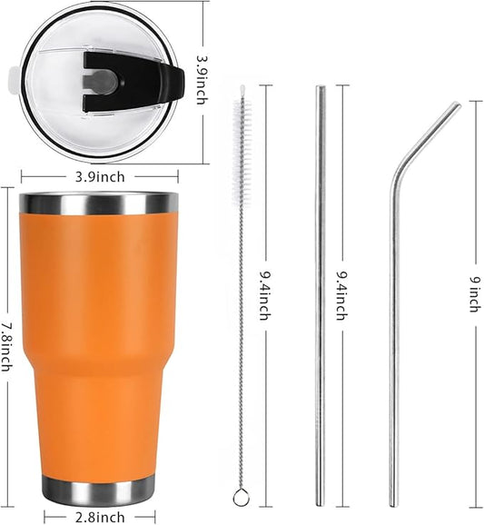 SYACOT 30oz Tumbler Double Wall Stainless Steel Vacuum Insulated Travel Mug with Splash-Proof Lid Metal Straw and Brush