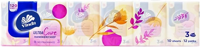 3-Ply Mini Ultra Care Pocket Tissues, Portable Series Facial Tissue, Travel Size for Use In All Occasions (12 Packs of 10 Tissues)
