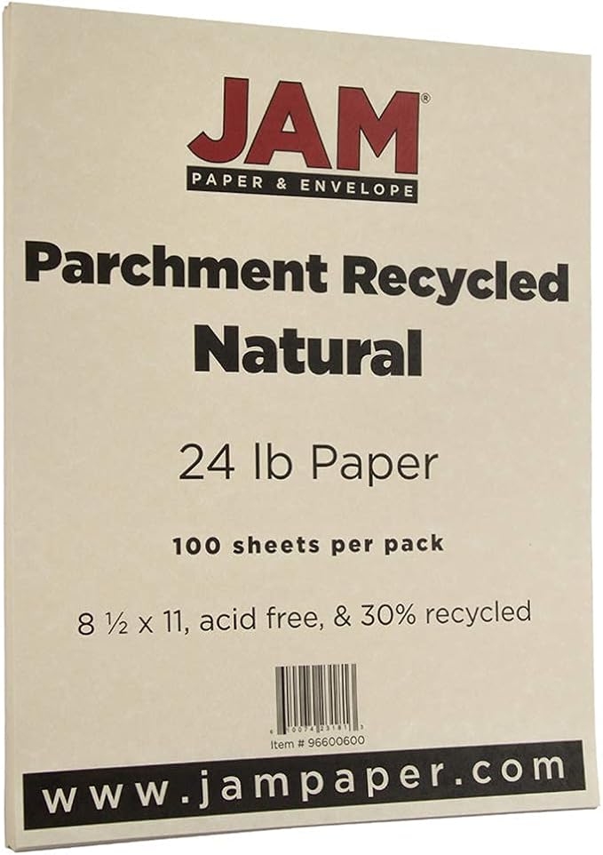 JAM PAPER Parchment 24lb Paper - 90 gsm - 8.5 x 11 - Natural Recycled - 100 Sheets/Pack