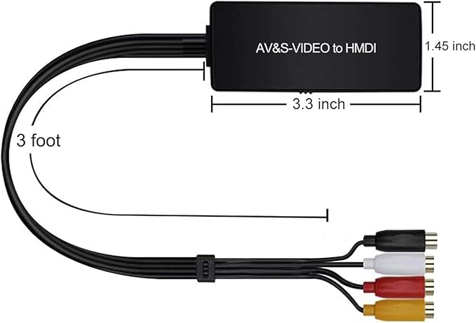 Dingsun SVideo to HDMI Converter 3RCA AV S-Video R/L Audio Vdieo Converter Adapter Support 1080P/ 720P Compatible with WII U PS2/ PS3 STB Xbox VHS VCR Blue-Ray DVD Players