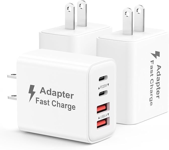 USB C Charger Block 40W, 3Pack 4-Port Type C Fast Charging Blocks, PD USB C Wall Plug + QC USB A Charger Cube Multiport Plug Compatible with iPhone 16 15 14 13 12 11 Pro Max XS