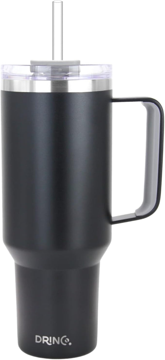 Drinco 40oz 30 oz Tumbler with Handle, Straw Lid, Insulated Stainless Steel Travel Mug Water Bottle Ice Coffee Cup For Cold and Hot, BigSur (40oz, Black)